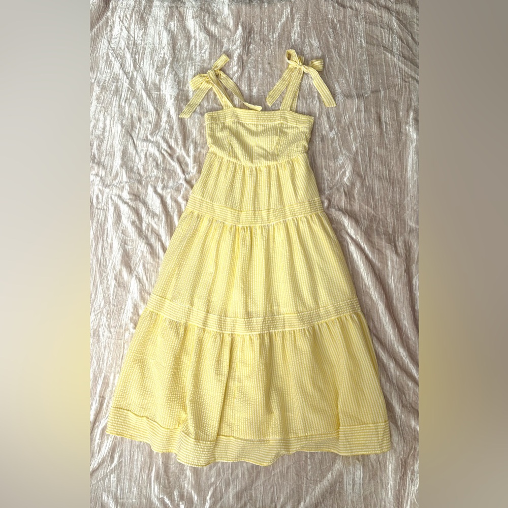 JOHNNY BECCA Yellow Striped Bow Seersucker Maxi Summer Dress